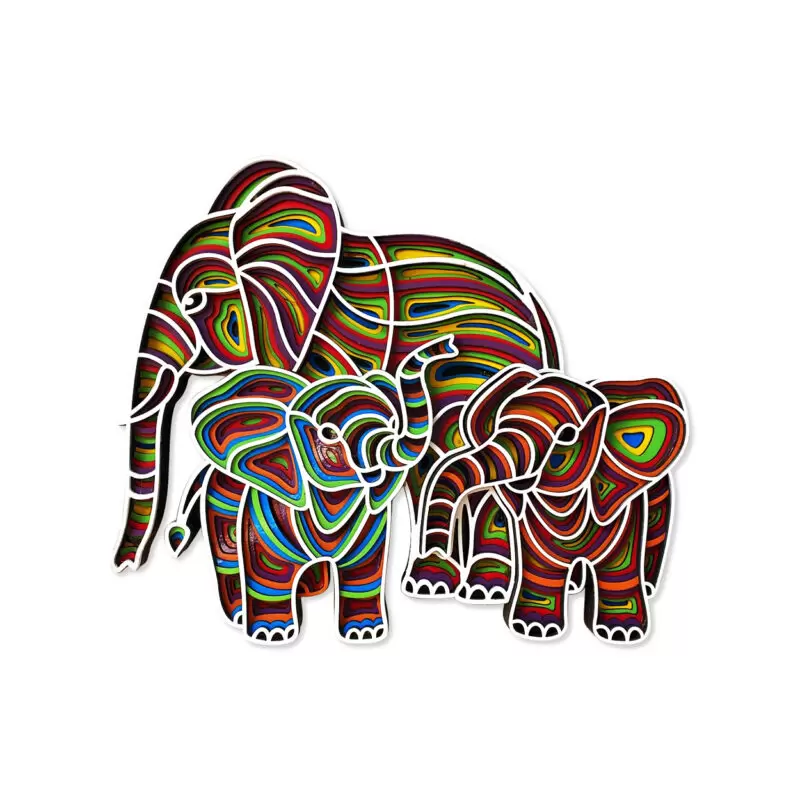 Elephants Mom And Two Babies Art Piece